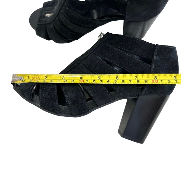 Michael Kors Sherry Black Suede Strappy Cage Staked Heel Sandals Women’s Size 9M - Picture 15 of 16